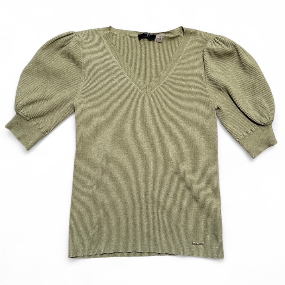 Tahari Olive Green Puff Sleeve Sweater Size Large
